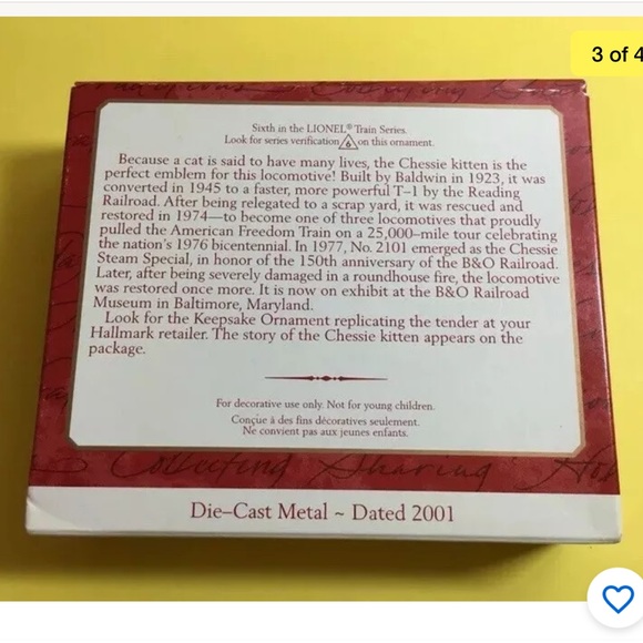 Vintage 2001 Hallmark Keepsake Ornament “Lionel Chessie Steam Locomotion” w/ Box - Picture 3 of 6